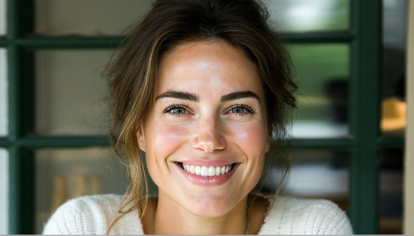 Close-up portrait of a smiling person framed by natural light